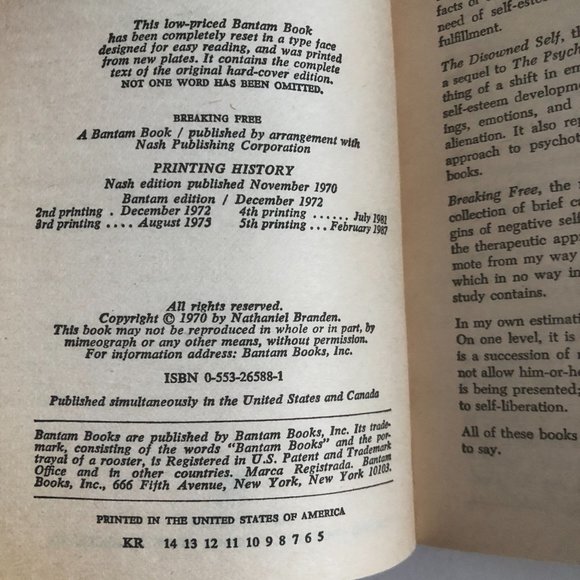 ⭐️BOGO Free⭐️ Breaking Free Mass Market Paperback by Nathaniel Branden - Picture 8 of 16